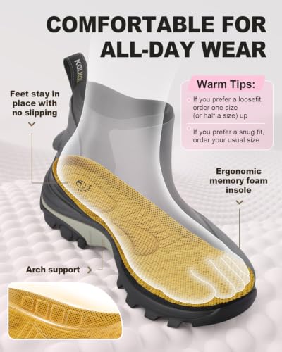 Image of Kalkal Women's Rubber Boots Waterproof Fishing Deck Boots with Shock Absorption Sports Sole, Ankle Rain Mud Boots for Outdoor Garden Chore