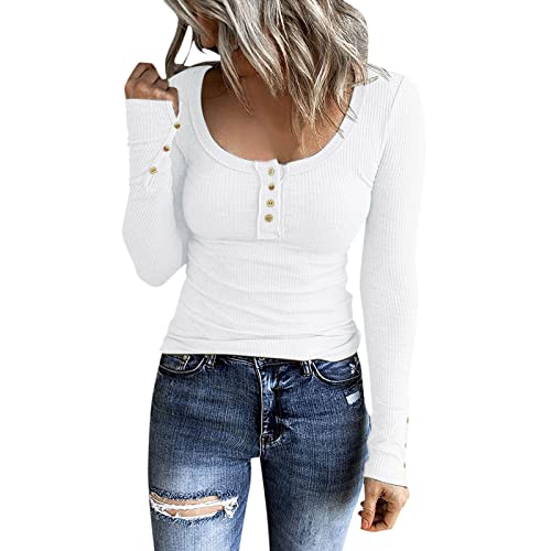 Henley T Shirt Damen Langarm Strickpullover U-Ausschnitt Button Down...