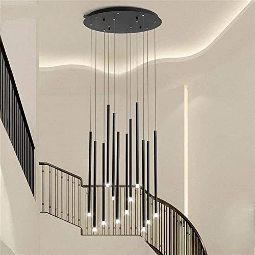 Lámpara colgante de tubo largo LED moderna, lámpara colgante de escalera giratoria, lámpara colgante de techo grande ajustable, iluminación colgante decorativa nórdica para interiores Thoughtful