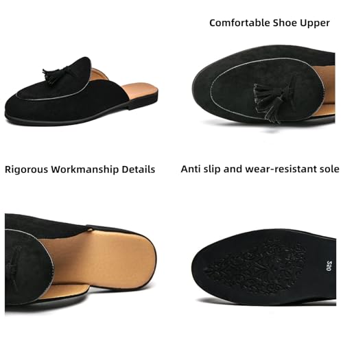 Men's Suede Tassels Slip On Mules Clog Slippers Casual Round Toe Backless Flat Dress Loafers for Formal Walking Wedding Business3