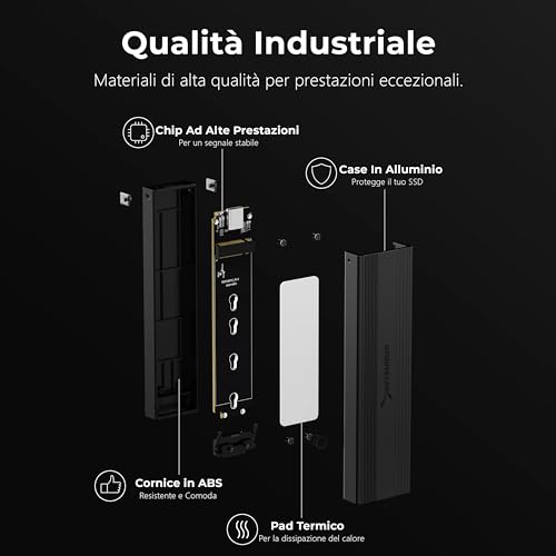 Case SSD M2 NVMe, USB 3.2 Gen 2 10Gbps Type C, Esterno Enclosure, Adattatore M-Key, M più B Key per M.2 PCIe SATA SSDs (EC-SNVE) - Hdd - Immagine 6