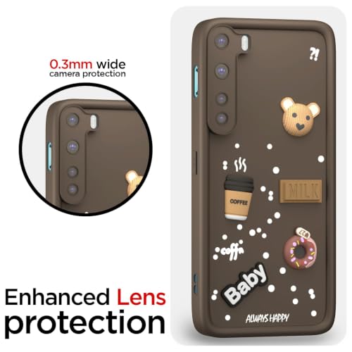 Image of Bintage Back Cover Compatible for One+ Nord 5G | Cute Fun Ball | 3D Taddy Smiley Coffee | Milk Case | Full Body Protection - Brown