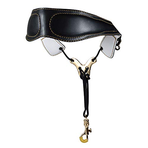 adorence leather saxophone neck strap - ergonomic breathable metal swivel snap hook sax neck strap for alto tenor -black