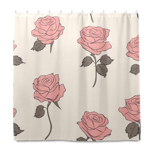 miaozhen Cortina para ba?o Elegante tenda da doccia in tessuto impermeabile con gancio rosa semplice minimalista panno in poliestere lavabile standard tenda per vasca da bagno Cortina para ba?o