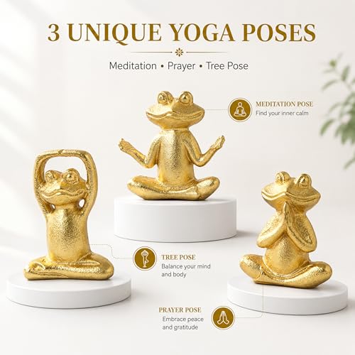 Set de 3 estatuas decorativas de rana doradas miniatura 6