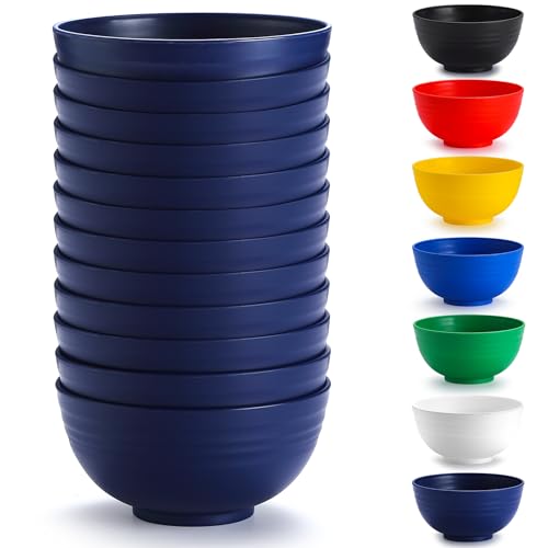 Berglander Cuencos de plástico Set 12 piezas 750ml, EUR Tazón de ramen reutilizable azul, Tazones de sopa, Tazón de cereales para adultos, Niños, Hogar, Restaurante, Jardín, Picnic, Camping