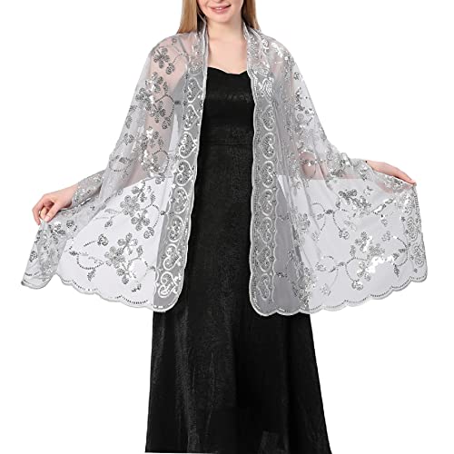 Women’s Classic Sequin Shawls and Wraps Sheer Sparking Scarf Pashmina for Wedding Bridesmaid Party3