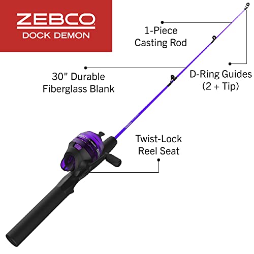 Image of Zebco Dock Demon Spinning Reel or Spincast Reel and Fishing Rod Combo, 30-Inch Durable Fiberglass Rod, QuickSet Anti-Reverse Fishing Reel
