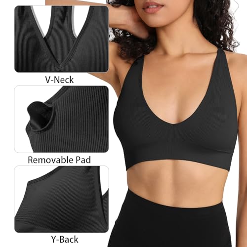 INIBUD Sports Bra for Women Halter V-Neck Racerback Minimizer Padded Bralettes Longline Crop Tops Seamless Workout3