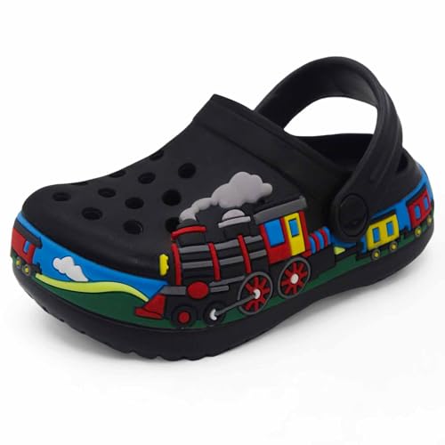 Image of Boys Girls Toddler Clogs Little Kids Slip on Slides Sandals Slippers Cute Cartoon Train Pattern Garden Clogs Summer Indoor Outdoor Beach Pool Water Shoes