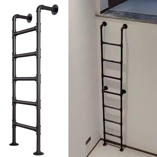 Échelle en métal noir réglable pour lits superposés de 0,9 à 3,8 m, gain de place, pour sous-sol, fenêtre, sortie, escalier et échelle murale élégante en fer