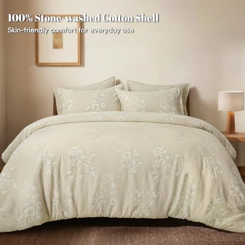 Image of PHF Cotton Jacquard Comforter Set King, Soft Breathable, Oak