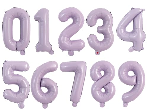 Image of TONIFUL 16 Inch 10 Pcs Light Purple 0-9 Birthday Number Balloons