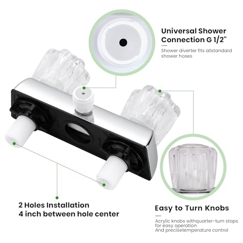 Image of RV Shower Faucet with Hose and Head, RV Outdoor Shower Kits, RV Tub Faucet with Shower Diverter Outdoor Shower Kit Fits for RV /Campers,Travel Trailer,Motorhome (Shower Faucet Kit, Chrome)