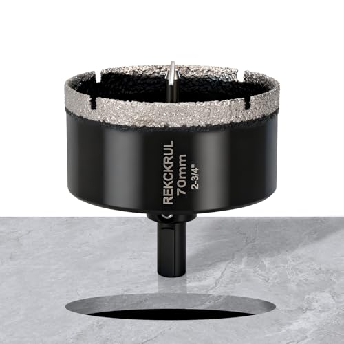Image of 2-3 /4 Inch Diamond Hole Saw with Pilot Drill Bit 1PCS | Premium Tile Hole Saws Porcelain, Ceramic, Granite, Marble, Glass , 1-3 /8 inch Cutting Depth, Serrated Edge Wet /Dry Use (70mm)