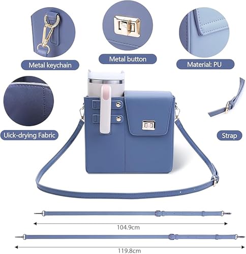 Image of House of Quirk Outdoor Portable Crossbody Tumbler Holder Bag with Purse Compartment - Travel Water Bottle Carrier for Hiking, Walking, Camping (Steel Blue)