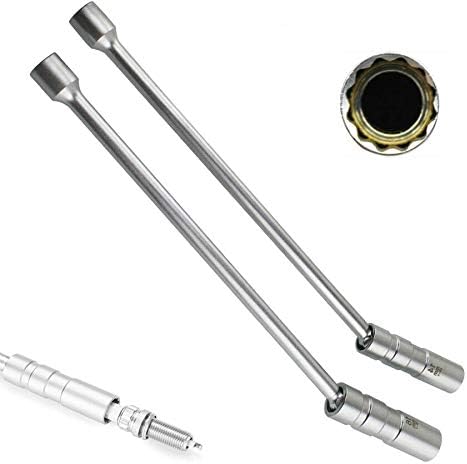 QISF 14MM & 16MM 12-Inch Extension Swivel Spark Plug Socket - 3/8-Inch Drive 12-Point Thin Wall Magnetic Spark Plug Socket Removal Tool - Permits Access to Most Confined Areas