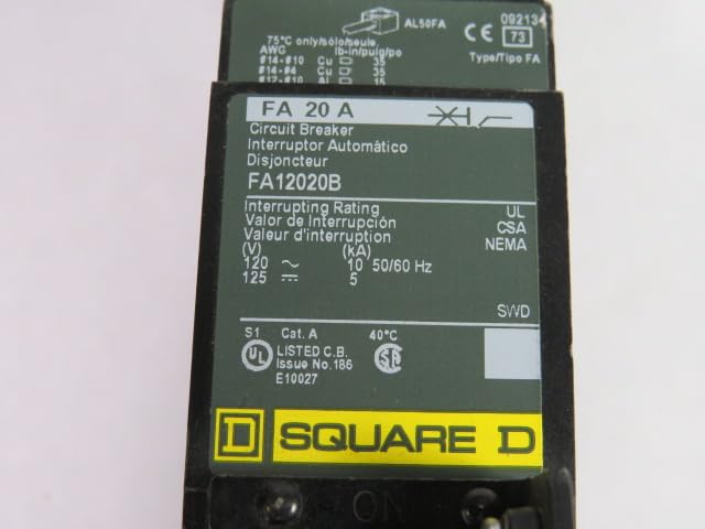 Square D FA12020B Circuit Breaker 1 Pole 120V 20A