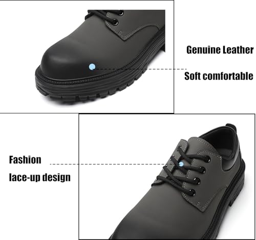 Men's Platform Business Genuine Leather Casual Oxfords,Lug Sole Chunky Heel Lace-up Formal Dress Shoes,Soft Rubber Sole Derby Shoes for Office Work4