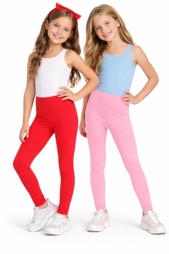 Image of BODYCARE Girl's Skinny Fit Girls Leggings Pack of 2- Soft Stretch Lycra Full Length Pants for Kids - School Casual Dance Gym Everyday Wear