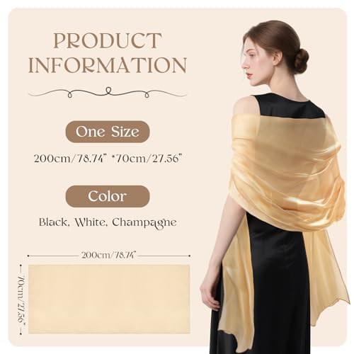 E-Clover Shawls and Wraps for Evening Dresses Satin Scarf for Women Long Wedding Shawls for Bridal Party Everyday Wear Champagne2