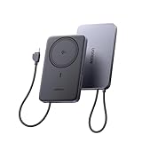 UGREEN Nexode Ultra-Slim 10000mAh Magnetic Power Bank Qi2 Certified 15W Wireless Portable Charger Built-in Cable & PD 30W Fast Charging MagSafe Compatible Battery Pack For iPhone 17-12 Series, Black