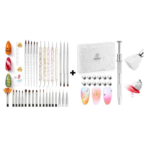 Beetles 31pcs Nail Art Brushes, Dotting Tools, Nail Art Pens, Dust B & 150Pcs Soft Nail Sponges for Ombre, White Nail Sponge with Grabbing Pe image 4