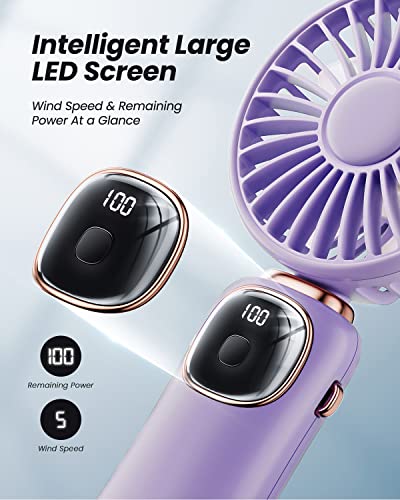 Image of coldSky Portable Handheld Fan, 4000mAh Battery Operated 3 in 1 Multifunction Personal Travel Fans with Digital Display, 90 Foldable Desk Fan with Base, 5 Speed Lash Fan for Makeup /Commute /Office