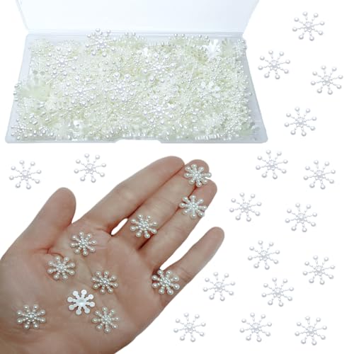 DANUDON 200 PCS Christmas Resin Snowflakes Mini Snowflakes for Craft Plastic Pearl Snowflake Christmas Embellishment for DIY Craft Xmas Tree Winter Party Table Confetti Decor