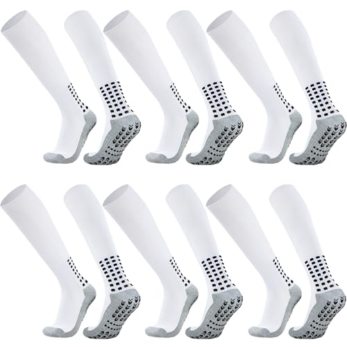 Vegove 6 Pairs Men's Cushioned Soccer Socks with Grip, Non Slip Sports Socks, Knee High Compression Basketball Stockings