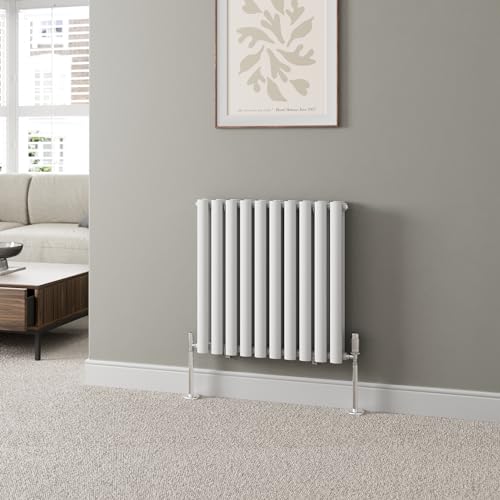 DuraTherm® 600 x 600mm White Horizontal Designer Radiator Double Column Oval Tube Modern Central Heating Panel Bathroom Radiators