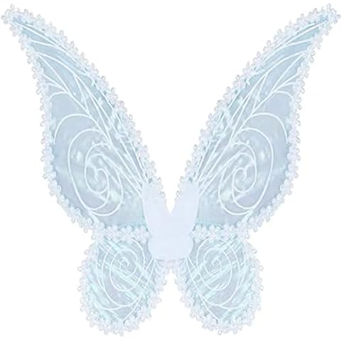 Aunaeyw Fairy Wings Dress Up Sparkling Sheer Wings Butterfly Fairy Halloween Costume Angel Wings for Kids Girls Women (White, 60cm*48cm) Cover