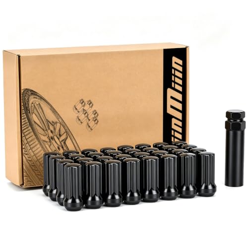 Image of JiiinMiiin M14x2.0 Black Lug Nuts with 7 Spline, 2 inch Length,32PCS+1 Key