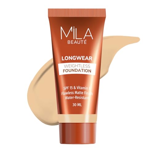 Image of Mila Beaute Longwear Weightless Foundation | Matt Finish With SPF 15 and Vitamin E | Water Resistant Buildable Formula & Super Light | Liquid Foundation | Shade - (204 Soft Beige, 30ml)