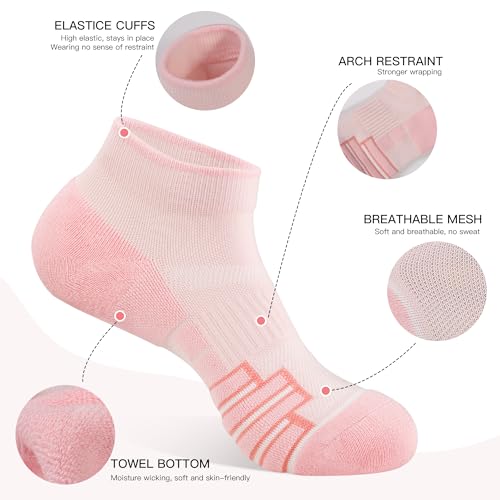 Image of YOJOOM Women Low Cut Ankle Compression Socks for Athletic Running, Hiking, 5 Pairs, Assorted Colors