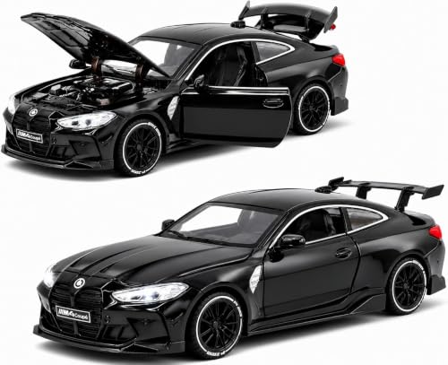 Image of 1:32 Diecast Model Alloy B-M-W M4 Metal Pull Back Car with Sound Light, Openable Doors, Toy Vehicles for Kids Gift, car for Kids [Black-Color]