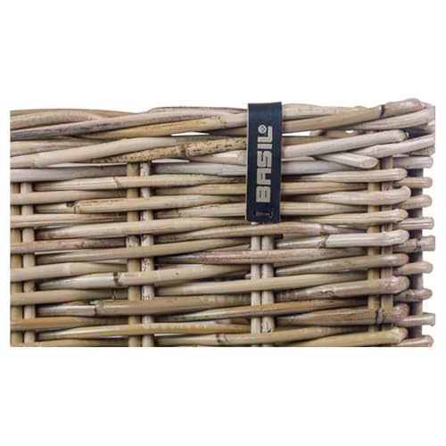 Basil DAX S Rattan Fahrradkorb, Stilvoller rechteckiger Aufbewahrungskorb für Vorderradgepäckträger, Grau, Handgeflochten, 20 l Volumen, Ideal für Damen- und Herrenfahrräder