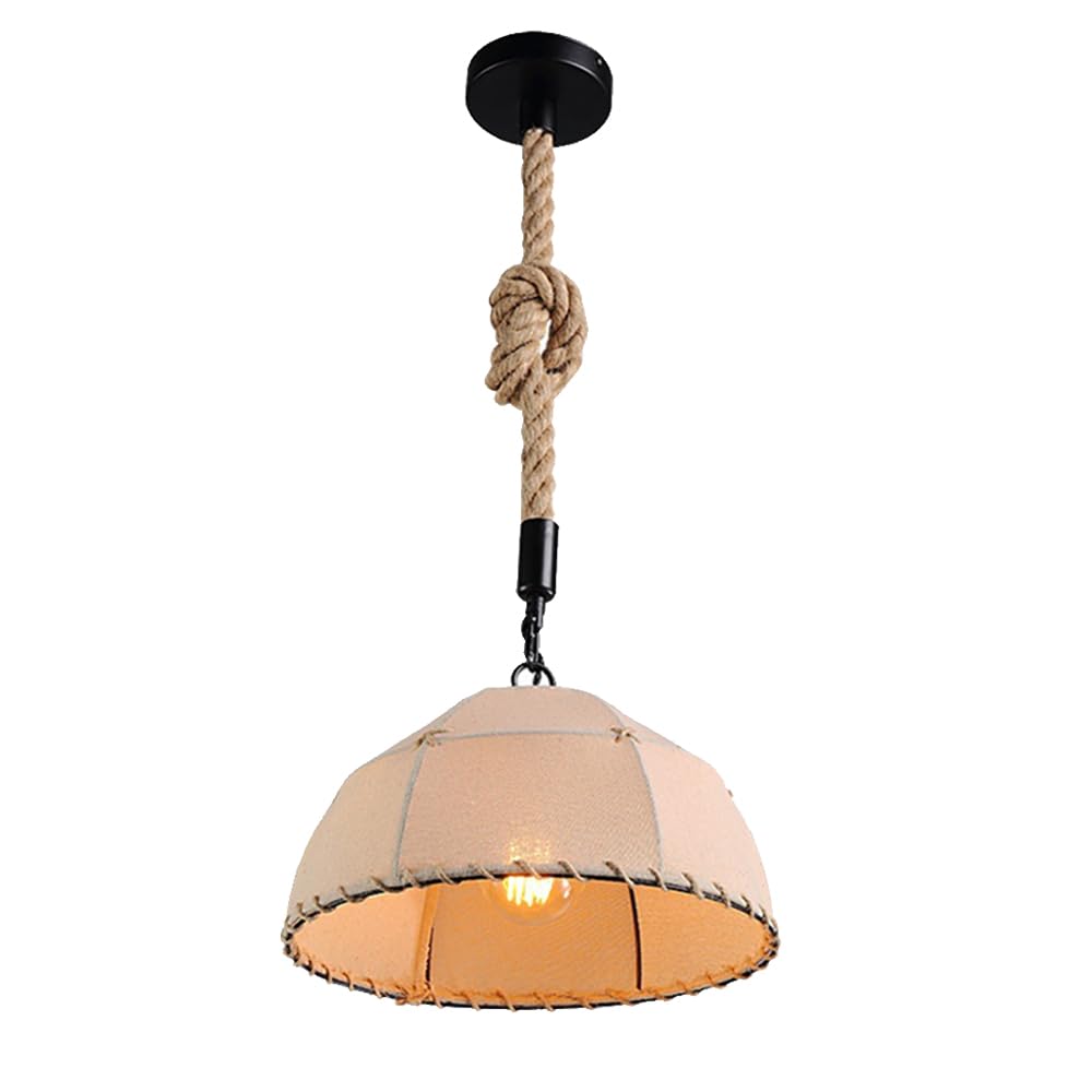 LYMSXAZOU Rustic Dome Pendant Light Farmhouse Chandelier Ceiling Lamps Retro Kitchen Island Lighting Fixture Hemp Rope Dining Table Lamp Restaurant Hanging Lights E27 Base Star of