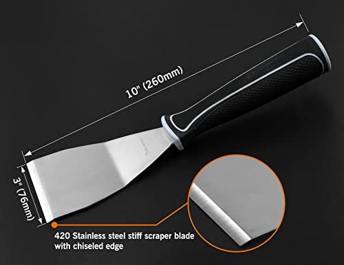 Rollingdog 3 Inch Chisel Pole Scraper - Stainless Steel Bent Blade With Anti-Slip Rubber Handle, Heavy Duty Paint Remover Scraper Tool #TOP1