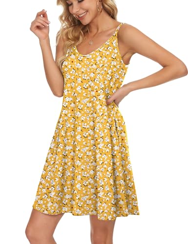 Image of MISFAY Women's Summer Spaghetti Strap Casual Beach Cover Up Dress with Pockets