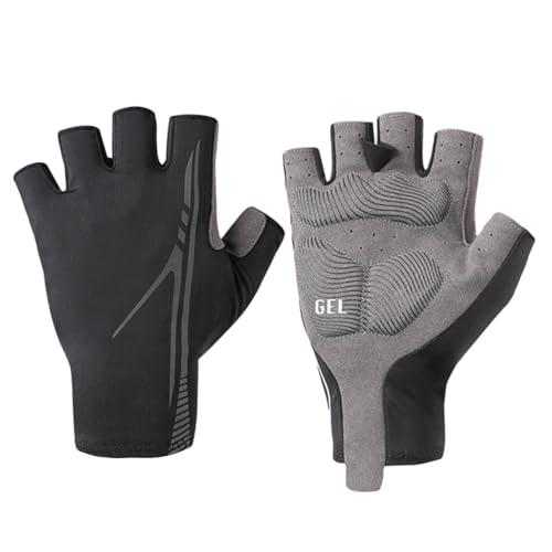 Cabilock 1Pair Breathable Half Finger Cycling Gloves for Outdoor Sports Unisex Skid Resistant Biking Gloves Black with Reflective Design for Enhanced
