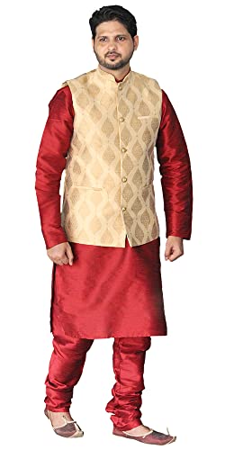 Image of Men's Silk Kurta Pajama Jacket /Waistcoat /Blazer Set