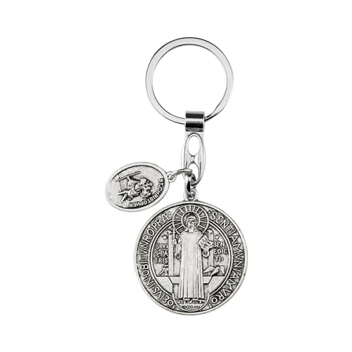 St Benedict Medals With St Christopher Keychain,Saint Benedict With St Christopher Medal For Car,Catholic Religious Keychain,Medalla De San Benito Adornos Llaveros Para Carros De Mujer Hombre