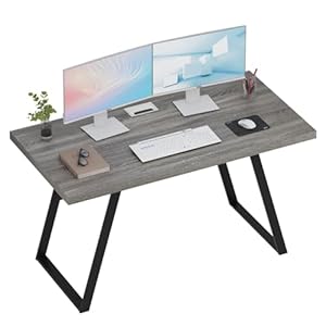 BON AUGURE Home Office Desks, 55 Inch Computer Desk, Office Writing Desks, Wood and Metal Work Table Workstation (Dark Grey Oak)