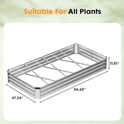 Image of NEWBULIG Galvanized Raised Garden Bed Outdoor, 8x4x1ft Metal Planter Box for Gardening, Rust-Resistant Rectangular Raised Flower Bed for Vegetables Flowers Herbs, Open Bottom, Easy Assembly