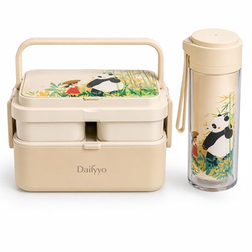 Image of Bento Lunch Box,1780ml 3-Layer Leakproof Tiffin Box with Bottle 450ml, 3 Compartments, BPA-Free Bamboo Fiber Bento Lunch Box for Kids & Adults Boys & Girls, Ideal for School, Office & Gifting