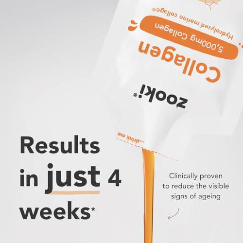 Zooki Marine Collagen Liquid Sachets 5,000mg – Great Taste, Sugar Free – High Strength Marine Collagen Supplements for Women & Men – Skin, Joints & Hair (Mango Peach Flavour, 14 Servings)