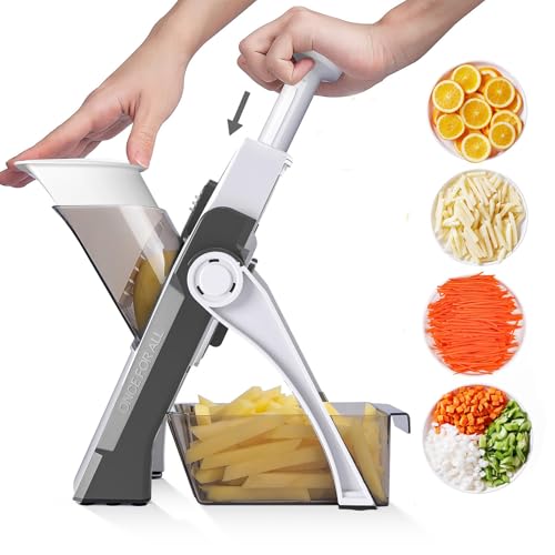 Jinshome Safe Mandoline Slicer and Vegetable Chopper, Multi Potato Slicer for Kitchen, 4 Modes 100+ Presets Thickness Adjustable,(Gray)