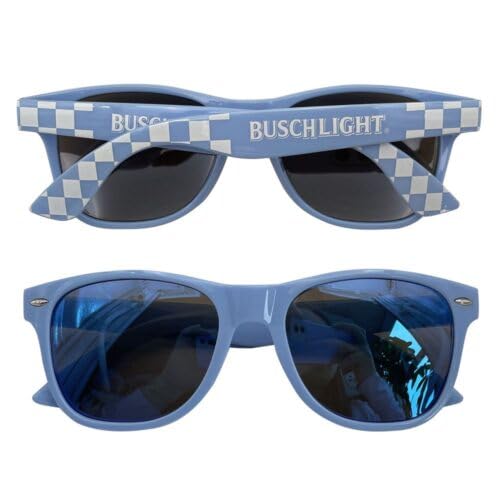 Checkered Pattern Sunglasses, Blue Frame with Dark Lenses, Racing Style