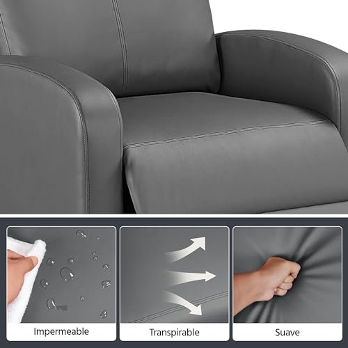 Miniatura 9 de Yaheetech Sillón Relax Reclinable Manual Con Reposapiés Ajustable, Butaca De Piel Sintética, Estructura Reforzada, Medidas:99x87x61,5cm, Para Salón Dormitorio, Gris
